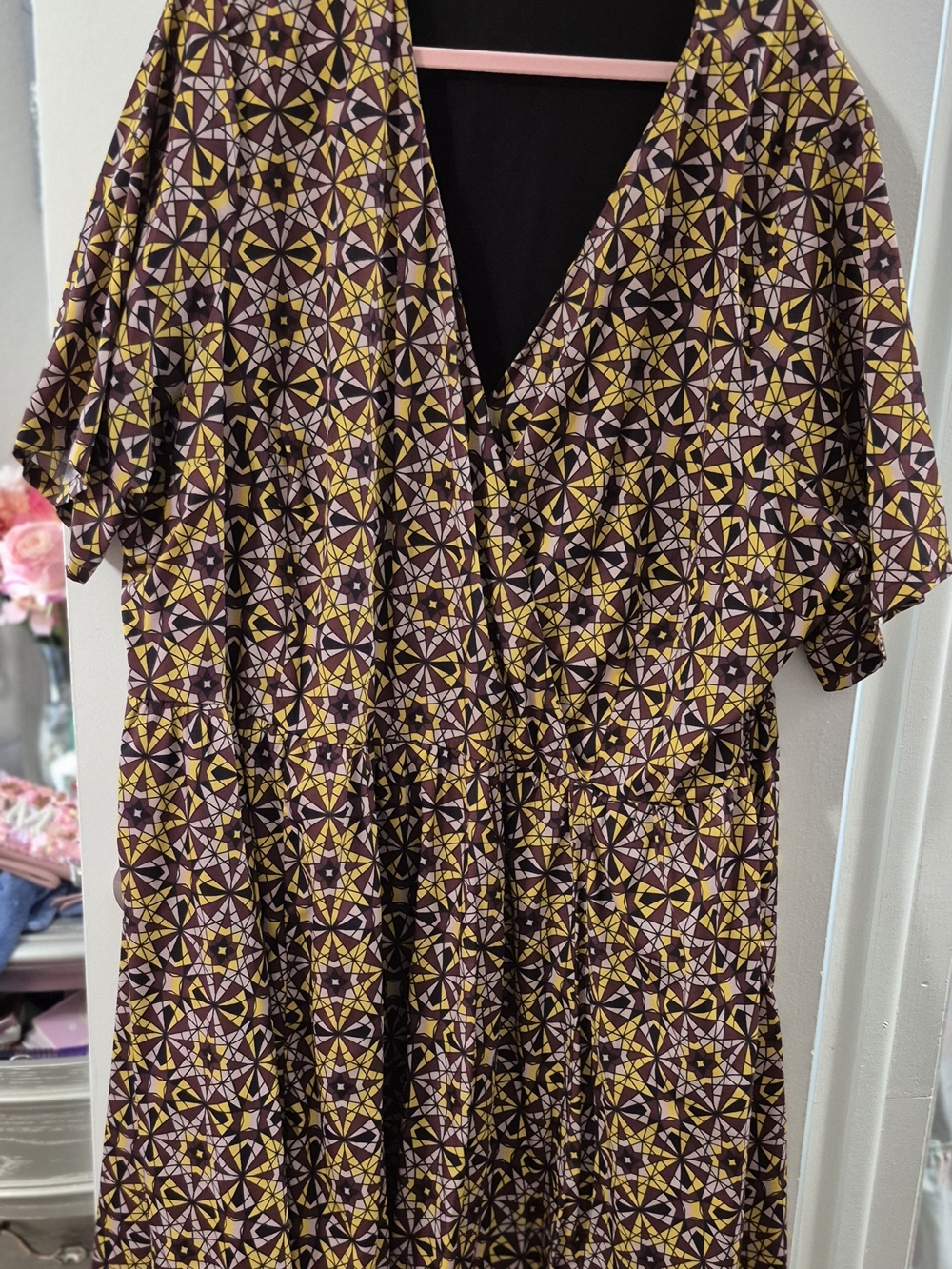 eshakti Geometric Midi Dress — Yellow & Purple